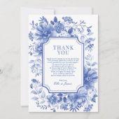 青い白のフローラ結婚磁器 サンキューカード (正面)