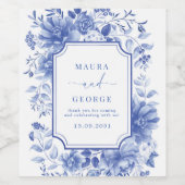 青い白のフローラ結婚磁器 ワインラベル (シングルラベル)