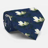 青い白のフローラ花設計者 ネクタイ (ロール)