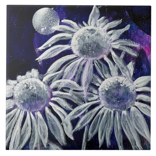 青い白のフローラ タイル (正面)