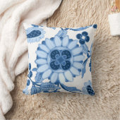 青い白のモロッコペイズリーモダンの葉のパターン クッション (ブランケット)