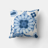 青い白のモロッコペイズリーモダンの葉のパターン クッション (裏面)