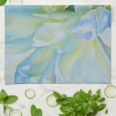 青い白のロマンチックな牡丹の絵画水色 キッチンタオル (折り畳み)