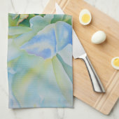 青い白のロマンチックな牡丹の絵画水色 キッチンタオル (四つ折り)