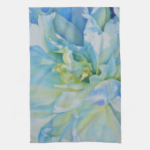 青い白のロマンチックな牡丹の絵画水色 キッチンタオル (縦)