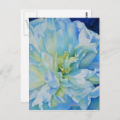 青い白のロマンチックな牡丹の絵画水色 ポストカード (正面/裏面)