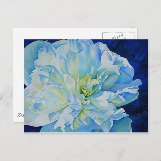 青い白のロマンチックな牡丹の絵画水色 ポストカード (正面/裏面)