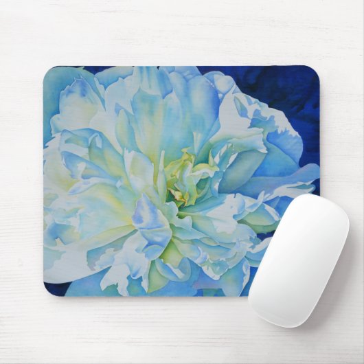 青い白のロマンチックな牡丹の絵画水色 マウスパッド (マウス)