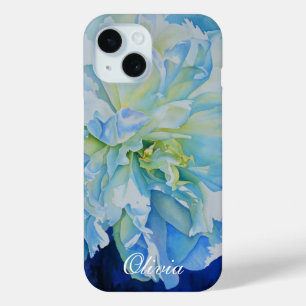 青い白のロマンチックな牡丹の絵画水色 iPhone 15ケース