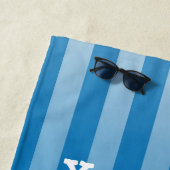 青い白の個人用設ストライプの定 ビーチタオル (インサイチュ)