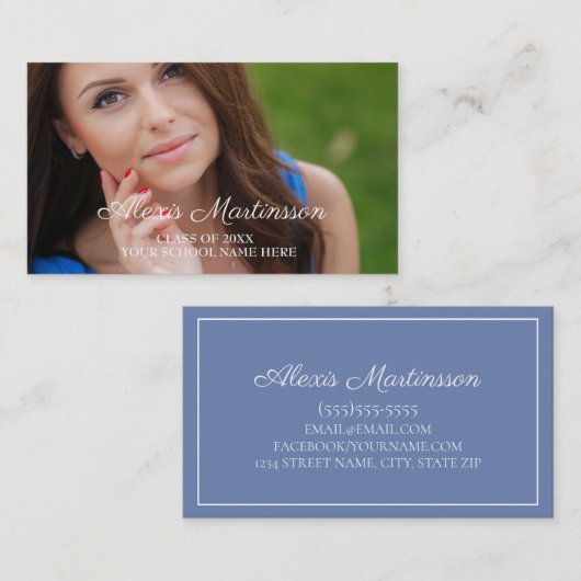 青い白の卒業写真プロファイル挿入カード コーリングカード (正面/裏面)