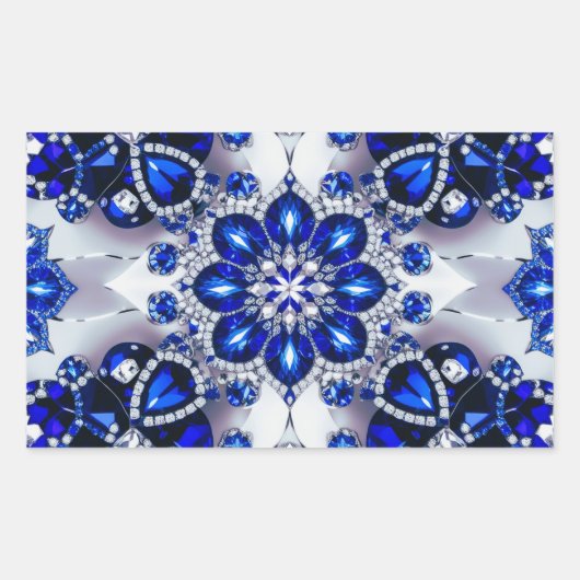 青い白の四角形のシール 長方形シール (正面)