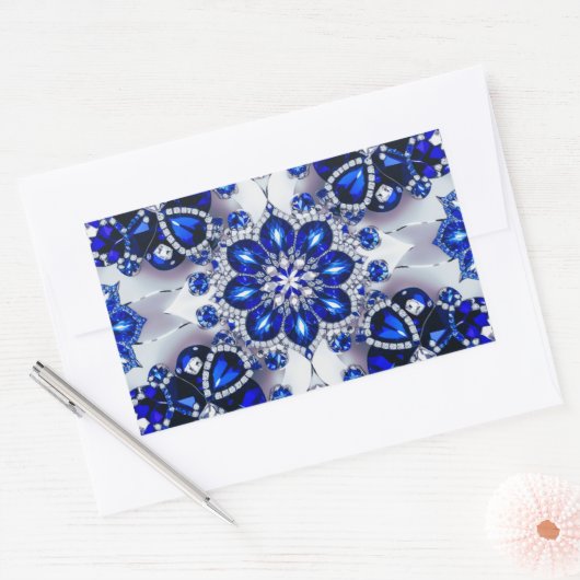 青い白の四角形のシール 長方形シール (封筒)