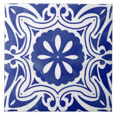 青い白の地中海の抽象芸術フローラ タイル (正面)