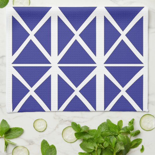 青い白の幾何三角形パターン キッチンタオル (折り畳み)