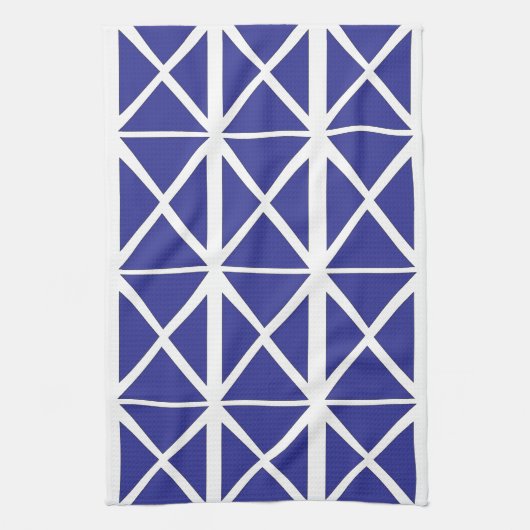 青い白の幾何三角形パターン キッチンタオル (縦)