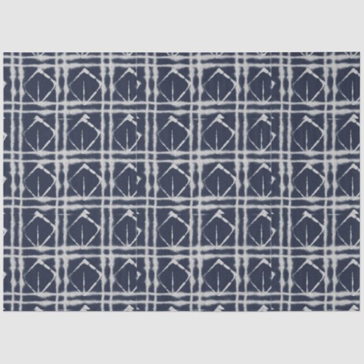 青い白の抽象芸術絞り染めパタ伝統的ーン 薄葉紙 (正面)