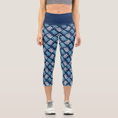 青い白の抽象芸術絵を描ストライプ カプリレギンス (正面)