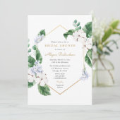 青い白の春花模様金ゴールドフレームブライダルシャワー 招待状 (スタンド正面)