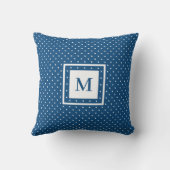 青い白の水玉模様パターン(モノグラムモダン付) クッション (裏面)
