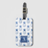 青い白の水色パイナップル ラゲッジタグ (正面縦)