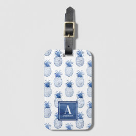 青い白の水色パイナップル ラゲッジタグ