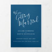 青い白の結婚小さなハートのオールインワン 三つ折り招待状 (カバー)