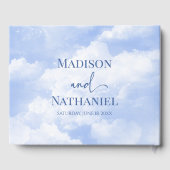 青い白の輝く雲の夢のようなエレガントな結婚式 ゲストブック (裏面)