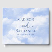 青い白の輝く雲の夢のようなエレガントな結婚式 ゲストブック (正面)