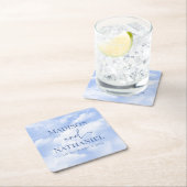 青い白の輝く雲の夢のようなエレガントな結婚式 スクエアペーパーコースター (インサイチュ)