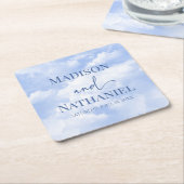 青い白の輝く雲の夢のようなエレガントな結婚式 スクエアペーパーコースター (アングル)