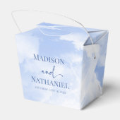 青い白の輝く雲の夢のようなエレガントな結婚式 フェイバーボックス (裏面サイド)