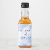 青い白の輝く雲の夢のようなエレガントな結婚式 リキュールボトルラベル (正面)