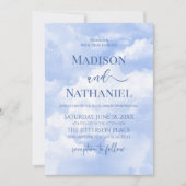 青い白の輝く雲の夢のようなエレガントな結婚式 招待状 (正面)