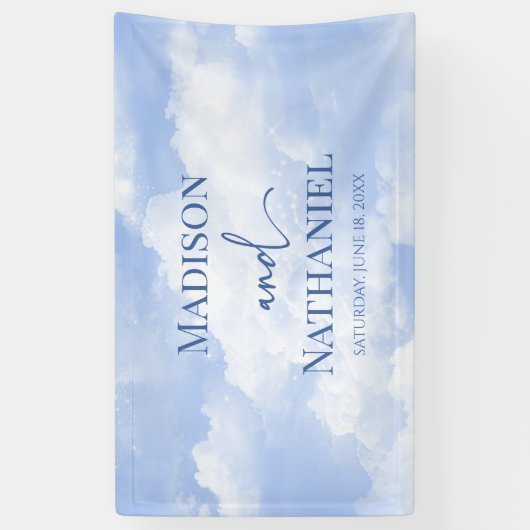 青い白の輝く雲の夢のようなエレガントな結婚式 横断幕 (縦)
