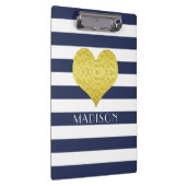 青い白の金ゴールドハートパターンあなたの名前 クリップボード (右)