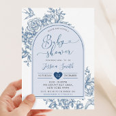 青い白の陳腐なヴィンテージ赤ちゃんシャワー 招待状