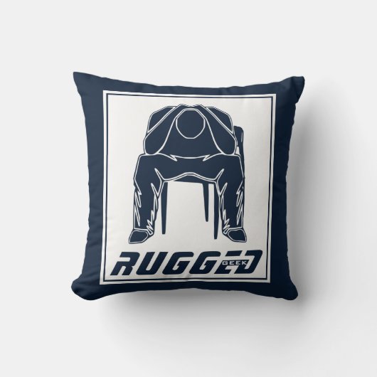 青い白の頑丈な男のホールディングヘッド |考えの男 クッション (正面)