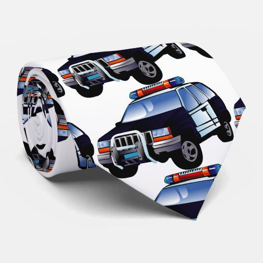 青い白の黒でパトカーのパターン ネクタイ (ロール)