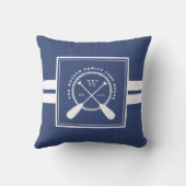 青い白は湖の家のモノグラムを漕ぎます クッション (裏面)