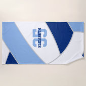 青い白または任意の色のバレーボパーソナライズされたール ビーチタオル (正面)