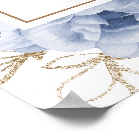 青い白エレガント花の赤ちゃんシャワーへようこそ ポスター (角)