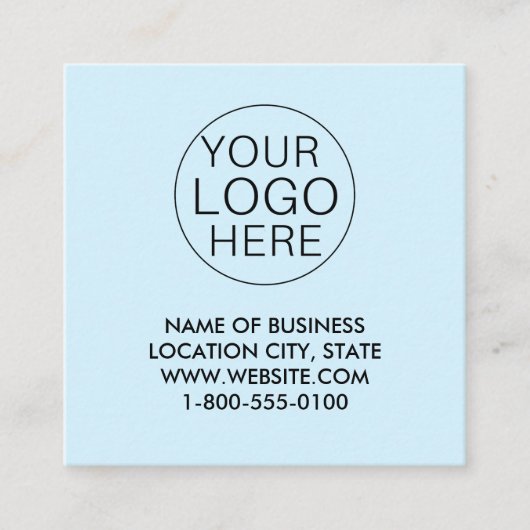 青い白カスタム色のロゴとQRコード スクエア名刺 (正面)