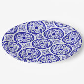 青い白ゴシックのタイル模様 ペーパープレート (アングル)