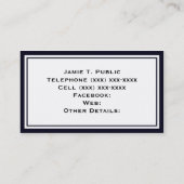 青い白ストライプいリボン、金ゴールド枠ラベルP 名刺 (裏面)