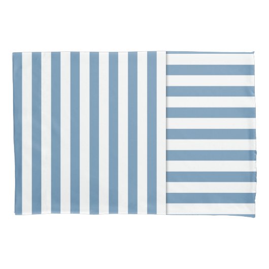 青い白ストライプ模様 枕カバー (正面)