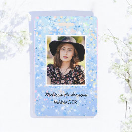 青い白スパークルスタッフ従業員の写真IDバッジ バッジ