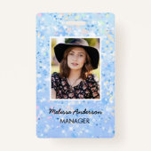青い白スパークルスタッフ従業員の写真IDバッジ バッジ (正面)