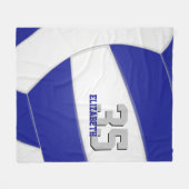 青い白チームの色の銀色バレーボール フリースブランケット (正面(横))