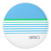 青い白ティール(緑がかった色)の緑のストライプカスタムのモダン沿岸 セラミックノブ (正面)